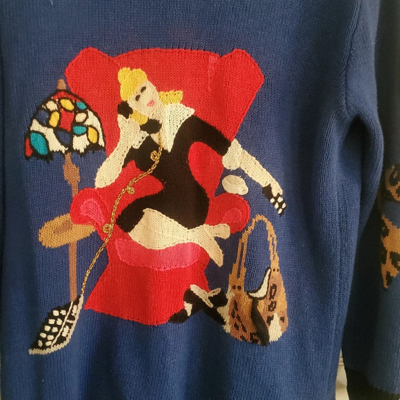 Vintage mixed print button down cardigan sweater, size medium JTWO NEW YORK - Picture 6 of 9